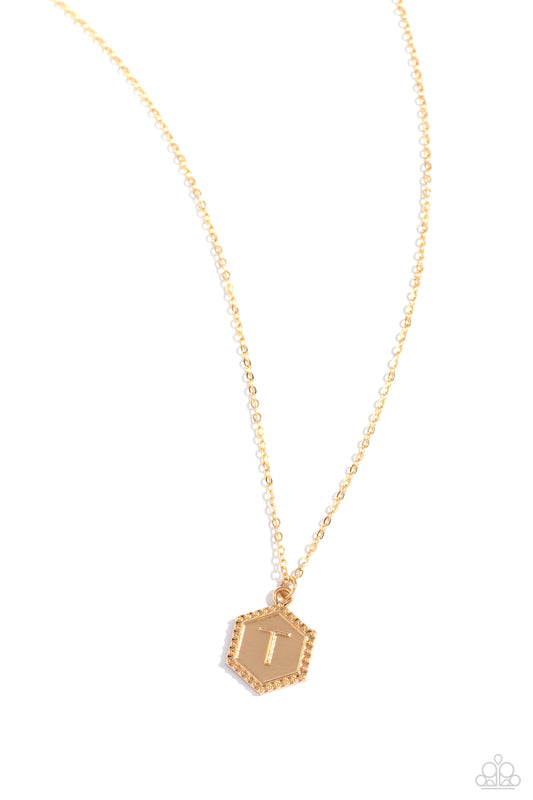 Emblematic Elegance - Gold - T Necklace