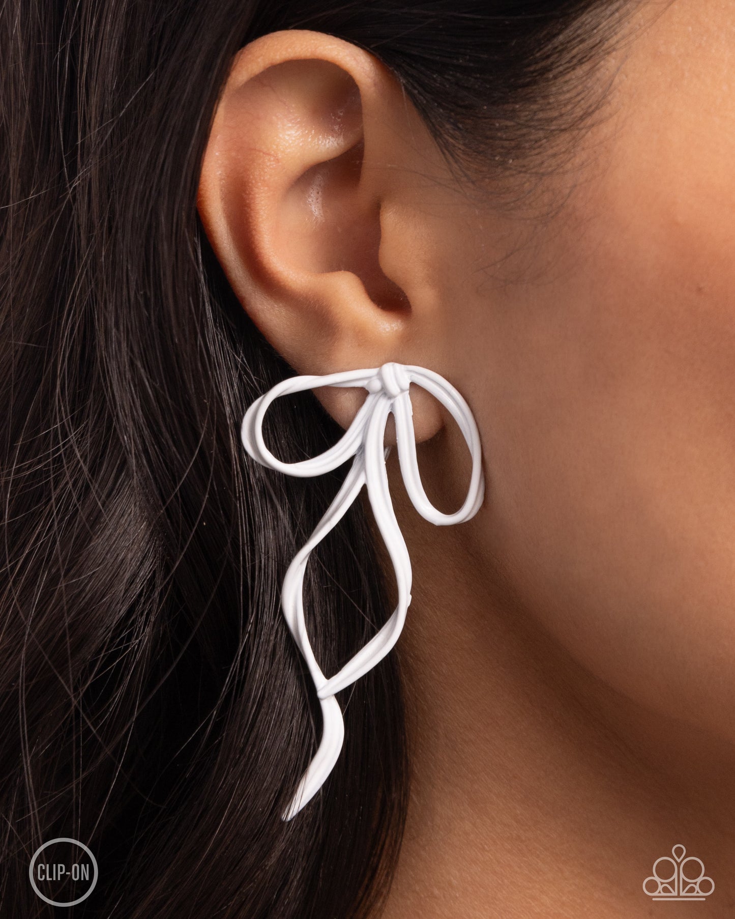 Vow To BOW - White Clip-on Earrings